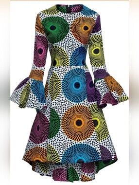 NWT Shenbolen Multicolor African Print Long-Sleeve Ankara Dress size XL